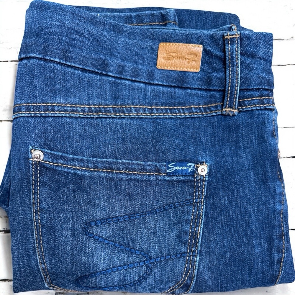 SEVEN FOR MANKIND WOMENS 10HIGH RISE SKINNY DARK‎ WASH DISTRESSED Tummy Control